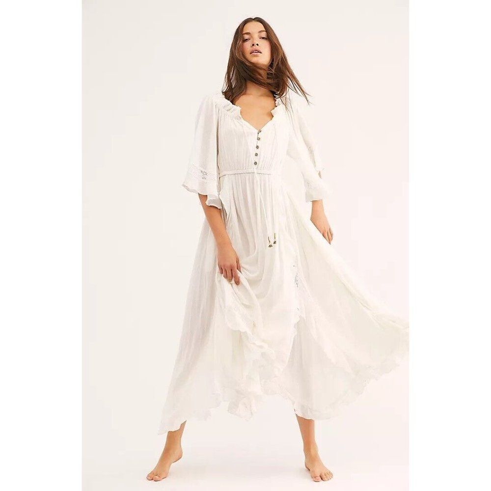 NWT FREE PEOPLE ENDLESS SUMMER BEACH BLISS MAXI DRESS IN IVORY - Picture 3 of 5